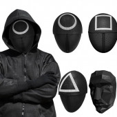 SQUID GAME MASKESİ YUVARLAK ASKER SİYAH RENK KOSTÜM MASKE OYUNCU MASKESİ OYUNU OYUNCAK - 2