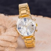 Şık Roma Rakamlı Sarı Renk Çelik Kordonlu Gold Renk Kasa Kadın Kol Saati ST-303991 - 1