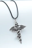 Kılıç Yılan Yarasa Gümüş Kaplama Deri İp Kolye thumbnail 1