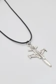 F-5 Tiger Savaş Uçağı Kolye - PU Deri İp Zincirli Unisex Gümüş Kaplama Havacı Takı - 60 cm thumbnail 2