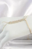 Pirinç Gold Renk Zirkon Taşlı V Model Kadın Şahmeran - 1