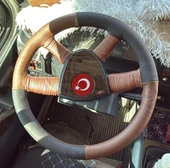 DİKİŞLİ DİREKSİYON KILIFI SİYAH DERİ KAHVE DERİ KAHVE DİKİŞ KARSAN J10 İCİN - 1