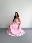 Straplez Pileli Elbise - Pembe thumbnail 4