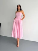 Straplez Pileli Elbise - Pembe thumbnail 1