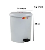 Omnipazar SY-4231 Gri Pedallı Yuvarlak Çöp Kovası İç Kovalı 15 Litre - 2