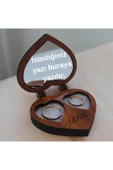 Kişiye Özel İsimli Aynalı Ahşap Alyans Tektaş Pırlanta Evlilik Yüzüğü Kutusu Yüzük Kutusu Hediyelik - 2