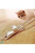 Gümüş Tiny Sevimli Kedi Kadın Kolye-parlak Sevgililer Günü Hediyelik - 1