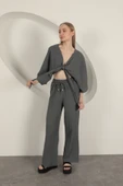 Müslin Kumaş Kimono-Antrasit - 2