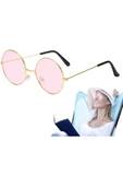 İB GLOBAL Yuvarlak Cam John Lennon Tarzı Hippi Gold Çerçeveli Pembe Gözlük - SFL6736-6703 thumbnail 2