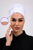 Loggia Kaymayan Fırfırlı Silikonlu Dikişsiz Bone Beyaz - Kaymaz Kadın Tesettür Bağlamalı İç Bone - 1