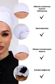 Loggia Kaymayan Fırfırlı Silikonlu Dikişsiz Bone Beyaz - Kaymaz Kadın Tesettür Bağlamalı İç Bone - 3