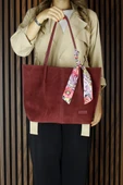 Erkan Saçmacı Bordo Hakiki Dana Süet Manyetik Kapaklı Büyük Boy Günlük Omuz Çantası ve Askılı El Çantası - 2