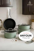 Anyolin 7 Parça Titanyum Kaplama Tencere Tava Seti (Yeşil) - 1