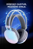 Torima HD-40 Beyaz Kablosuz RGB Işıklı Kulak Üstü Bluetooth Kulaklık thumbnail 2