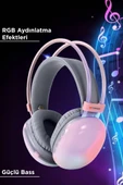 Torima HD-40 Pembe Kablosuz RGB Işıklı Kulak Üstü Bluetooth Kulaklık thumbnail 5