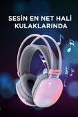 Torima HD-40 Pembe Kablosuz RGB Işıklı Kulak Üstü Bluetooth Kulaklık thumbnail 3