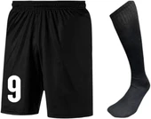 Erkek Siyah Futbol Şortu ve Çorabı Seti - Numara Baskılı Spor Kombin (9 Numara) - 2