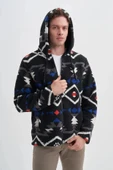Cazador Vintage Desenli Kürklü Regular Fit Kapüşonlu Sweat Hırka-50940 - 4