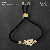 Doğum Ayına Özel 14 Ayar Altın Plakalı Kuş Motifli Siyah İpek Örgülü Hediye Bileklik-360 thumbnail 2