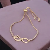 İsme Özel Sonsuzluk ve Kelebek Figürlü Zincirli Beyaz Taş Desenli 14 Ayar Altın Plakalı Hediye Bileklik-361 thumbnail 2