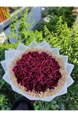 BUKET DÜNYASI 20 Li Led Işıklı Kenar Süslemeli Solmayan Gül Buketi BORDO Gül Dışı BEYAZ thumbnail 1