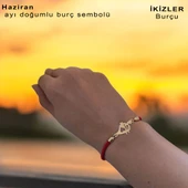 Burca Özel Sevimli Minik Kuş Figürlü Kırmızı İpek Örgülü 14 Ayar Altın Plakalı Hediye Bileklik-363 thumbnail 2