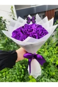 BUKET DÜNYASI 7 Li Solmayan Gül Buketi Mor Gül Dışı Beyaz - 2