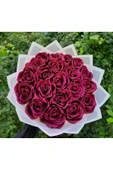 BUKET DÜNYASI 20 Lİ SOLMAYAN GÜL BUKETİ BORDO DIŞI BEYAZ thumbnail 1