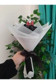 BUKET DÜNYASI 7 Li Solmayan Gül Buketi Siyah Gül Dışı Beyaz - 5