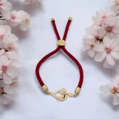 Harfe Özel 14 Ayar Altın Plakalı Sevimli Minik Kuş Figürlü Kırmızı İpek Örgülü Hediye Bileklik-363 thumbnail 1