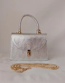 252HÇ156 Model Sarach Marka Gümüş Renk El ve Omuz Abiye Çanta - 1