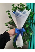 BUKET DÜNYASI 7 Li Solmayan Gül Buketi Mavi Gül Dışı Beyaz - 2