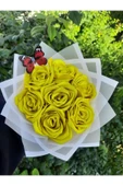 BUKET DÜNYASI 7 Li Solmayan Gül Buketi Sarı Gül Dışı Beyaz - 2