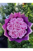 BUKET DÜNYASI 7 Li Solmayan Gül Buketi Pembe Gül Dışı Mor - 1