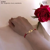 Burca Özel Bulut Figürlü Kırmızı İpek Örgülü 14 Ayar Altın Plakalı Hediye Bileklik-364 thumbnail 1