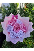 BUKET DÜNYASI 7 Li Solmayan Gül Buketi Pembe-beyaz Karışık Dışı Pembe Jelatin - 1