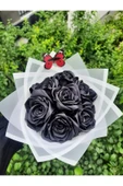 BUKET DÜNYASI 7 Li Solmayan Gül Buketi Siyah Gül Dışı Beyaz - 1