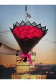 BUKET DÜNYASI 30 Lu Led Işıklı Solmayan Gül Buketi Fuşya Pembe Gül Dışı SİYAH - 2