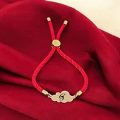 Harfe Özel 14 Ayar Altın Plakalı Bulut Figürlü Kırmızı İpek Örgülü Hediye Bileklik-364 thumbnail 2