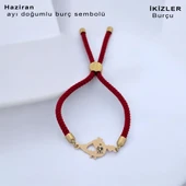 Burca Özel Sevimli Minik Kuş Figürlü Kırmızı İpek Örgülü 14 Ayar Altın Plakalı Hediye Bileklik-363 thumbnail 1