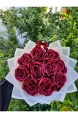 BUKET DÜNYASI 10 Lu Solmayan Gül Buketi Bordo Gül Dışı Beyaz - 3