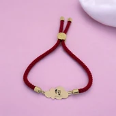 Sembole Özel Kırmızı İpek Örgülü 14 Ayar Altın Plakalı Bulut Figürlü Hediye Bileklik-364 thumbnail 2