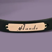 İsme Özel Dikdörtgen Motifli Doğal Yeşil Derili 14 Ayar Altın Plakalı Hediye Bileklik-367 thumbnail 2