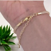 Doğum Ayına Özel 14 Ayar Altın Plakalı Kuş Motifli Hasır Kordonlu Hediye Bileklik-365 thumbnail 7