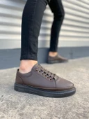 JY0535 Prime Bağcıklı Cilt Erkek Günlük Sneaker Ayakkabı CST - Kahverengi thumbnail 1
