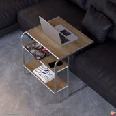 Modilayn C Yan Sehpa Geniş Boy Tekerlekli Çalışma, Atıştırmalık, Yemek, Laptop Sehpası Meşe - 1