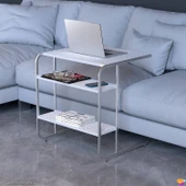 Modilayn C Yan Sehpa Geniş Boy Tekerlekli Çalışma, Atıştırmalık, Yemek, Laptop Sehpası Beyaz Desenli - 5