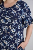 Wearon Kadın Dora Büyük Beden Volanlı Beyaz Papatyalar Lacivert Elbise thumbnail 2