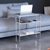 Modilayn C Yan Sehpa Geniş Boy Tekerlekli Çalışma, Atıştırmalık, Yemek, Laptop Sehpası Beyaz Çizgili - 7