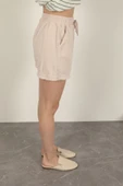 Garbardin Kumaş Püsküllü Kadın Şort-Taş thumbnail 2